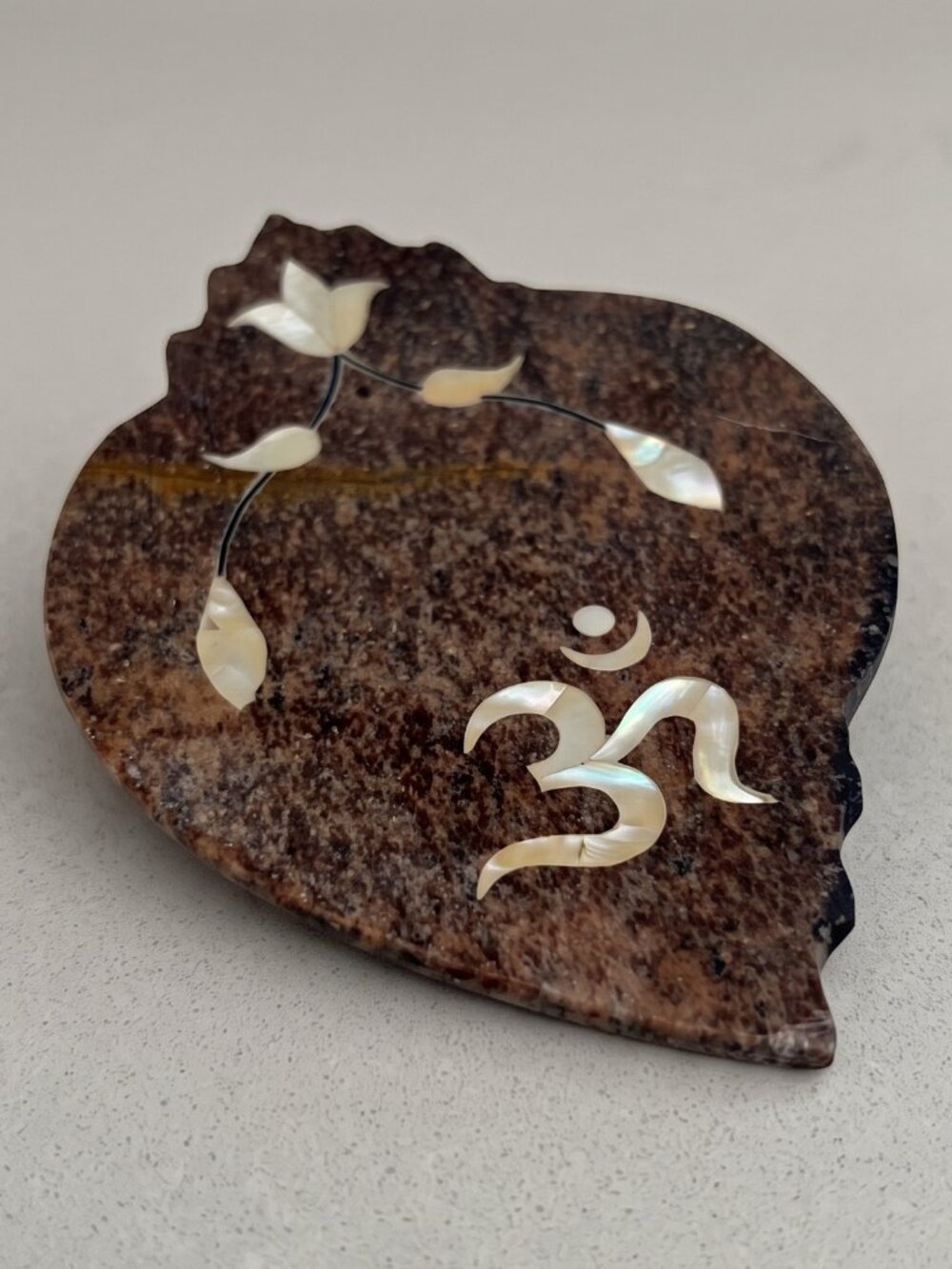 VTG  Windrose Stone Leaf Incense Holder / Soapstone OM Tray Handmade India Decor